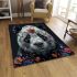 Panda with black and white fur and colorful floral area rugs carpet