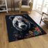 Panda with black and white fur and colorful floral area rugs carpet