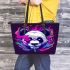 Panda with colorful smoke leather tote bag