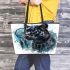 Panther smile with dream catcher leather tote bag