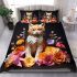 Paper cat adorned with blossoms bedding set