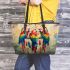 Parrots bear smile with dream catcher leather tote bag