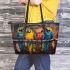 Parrots bear smile with dream catcher leather tote bag