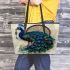 Peacock and dream catcher leather tote bag