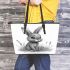 Pencil drawing of an adorable rabbit leather tote bag