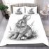 Pencil drawing of an adorable rabbit bedding set