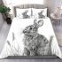 Pencil drawing of an adorable rabbit bedding set