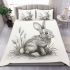 Pencil drawing of an adorable rabbit bedding set