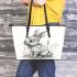 Pencil drawing of an adorable rabbit leather tote bag