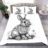 Pencil drawing of an adorable rabbit bedding set