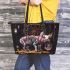 Pig and skeleton king dancing and dream catcher leather tote bag