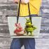 Pigs and yellow grinchy smile toothless like leather tote bag