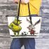 Pigs and yellow grinchy smile toothless like rabbit leather tote bag