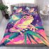 Pink and green frog on the edge of bamboo bedding set