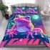 Pink and green frog on the edge of bamboo bedding set