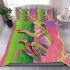 Pink and green tree frog on the edge bedding set