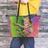 Pink and green tree frog on the edge leaather tote bag