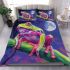 Pink and green tree frog on the edge bedding set