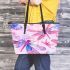 Pink dragonfly pattern vibrant watercolor leather tote bag