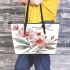 Pink flowers and dragonfly leather tote bag