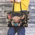 Pink pig and coffee and dream catcher leather tote bag