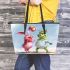 Pinky pigs and grinchy smile toothless playing volleyball leather tote bag