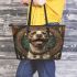 Pitbul smile with dream catcher leather tote bag