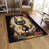 Playful black cat with red apple area rugs carpet