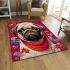 Playful pug and friends on a red background area rugs carpet