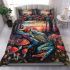 Psychedelic colorful frog on the forest floor bedding set