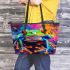 Psychedelic cute frog colorful vibrant trippy oil painting leaather tote bag