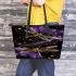 Purple and gold dragonflies leather tote bag