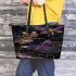 Purple and gold dragonflies leather tote bag