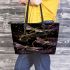 Purple and gold dragonflies leather tote bag