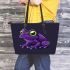 Purple frog with bright green eyes leaather tote bag