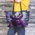 purple grinchy with black sunglass and dancing rabbit Reindeer Leather Tote Bag