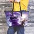 purple grinchy with black sunglass and dancing rabbit Reindeer Leather Tote Bag