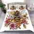 Queen bee sitting on top of honeycomb bedding set