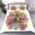 Queen bee sitting on top of honeycomb bedding set