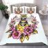 Queen bee sitting on top of honeycomb bedding set
