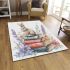 Rabbit sitting on top of books surrounded by flowers area rugs carpet