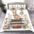 Rabbit sitting on top of books surrounded by flowers bedding set