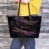 Realistic dragonflies in purple and gold colors leather tote bag