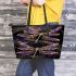 Realistic dragonflies in purple and gold colors leather tote bag