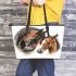 Realistic drawing of a horse and foal in profile leather tote bag