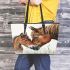 Realistic drawing of an adult horse and foal leather tote bag