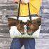 Realistic drawing of an adult horse and foal leather tote bag