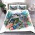 Realistic happy baby sea turtle swimming in the ocean bedding set