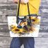 Realistic happy horse with beautiful long hair leather tote bag