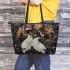 Red crowned cranes with dream catcher leather tote bag